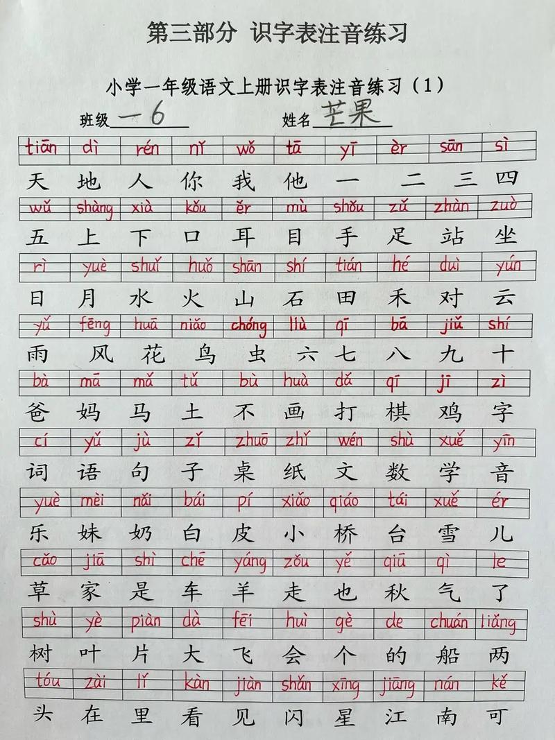 人教版小学一年级语文上册拼音