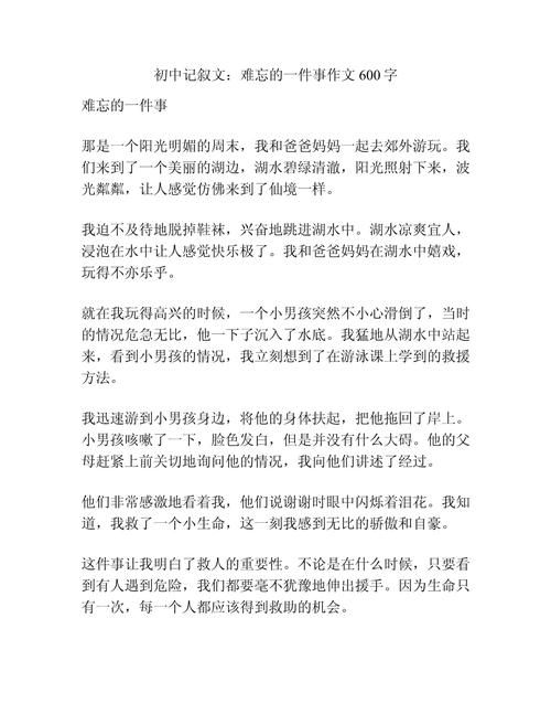 难忘的一件事初中作文600字