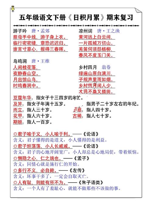 小学五年级下册语文书日积月累