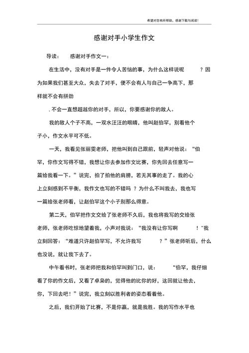 感谢对手作文450字初中