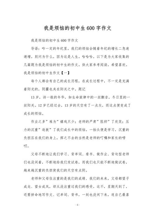 我是初中生了作文600字