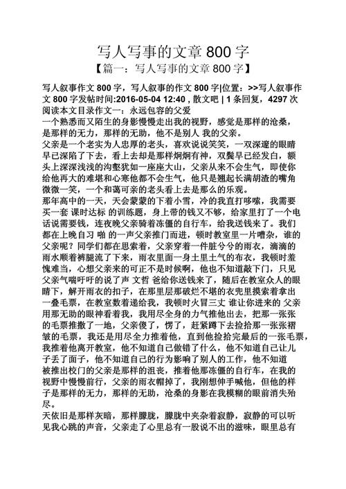 初中写人叙事作文800字