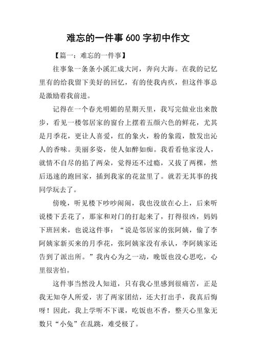 难忘的事作文600字初中
