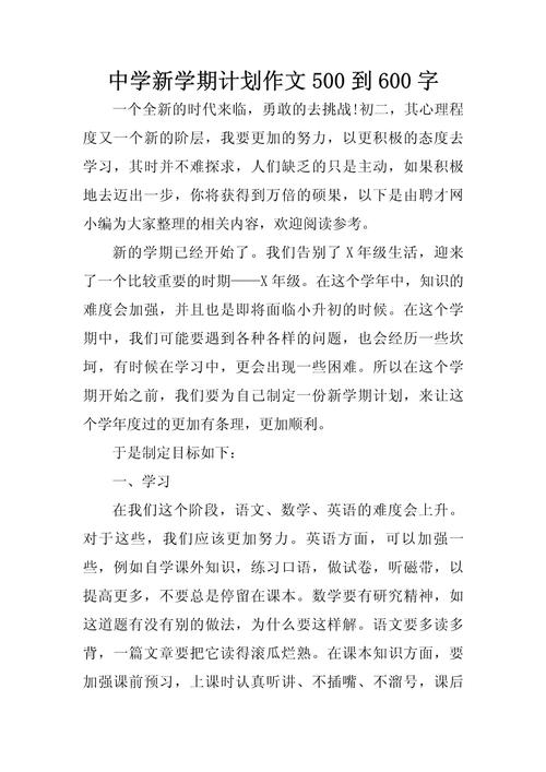 作文初中的打算600字