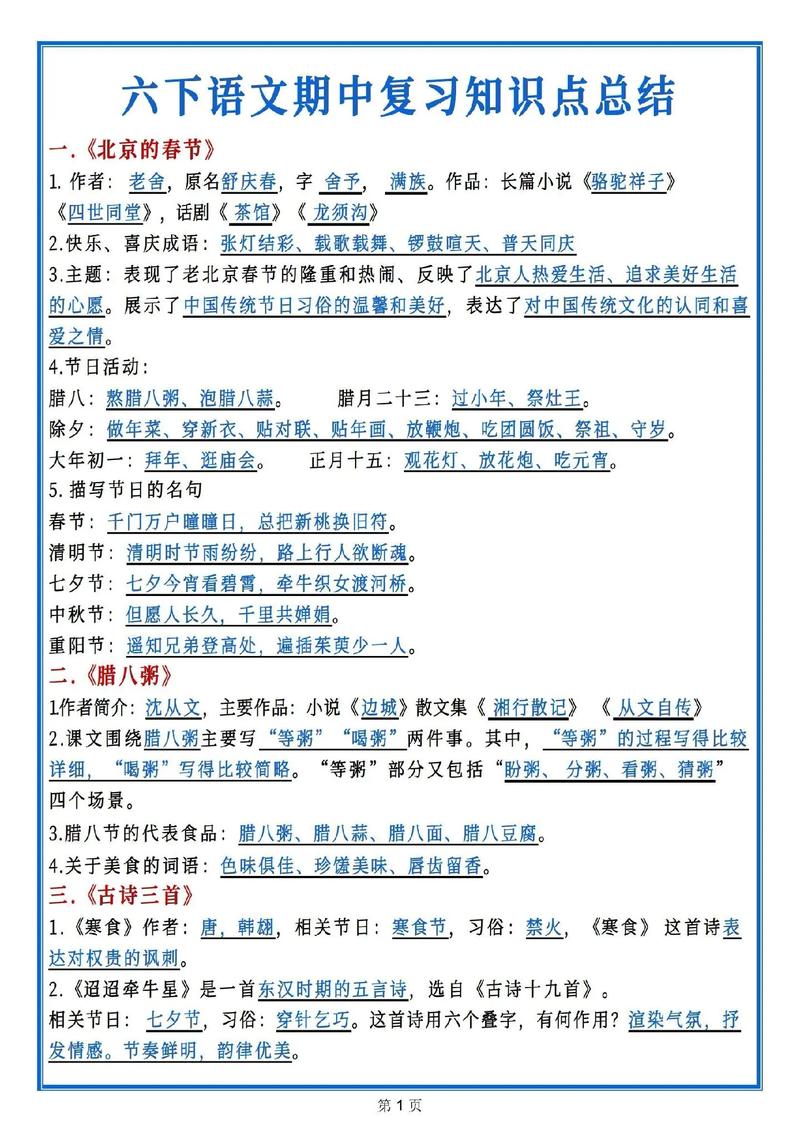 小学六年级语文总复习资料