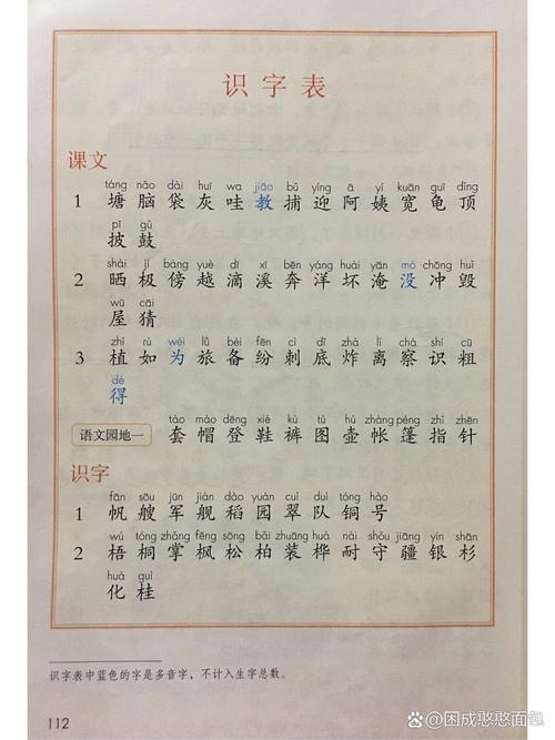 小学二年级语文上册写字表