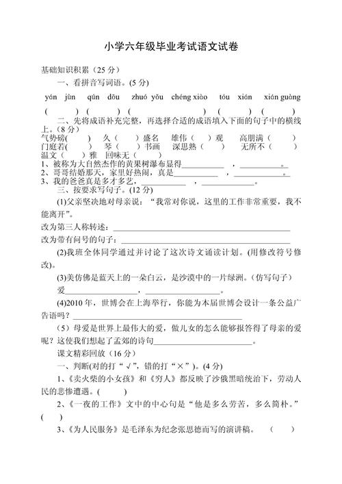 小学六年级期末试卷及答案