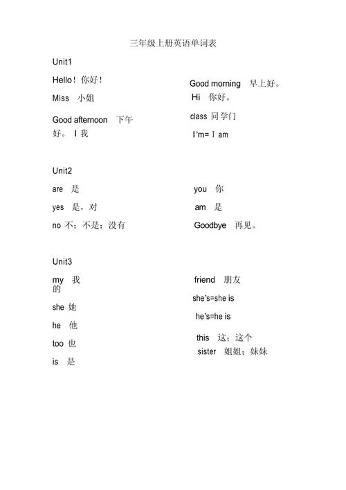 苏教版小学三年级英语上册