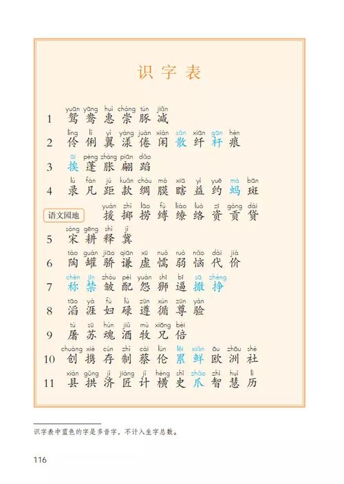 小学语文三年级下册生字表