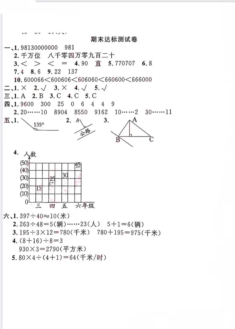 小学四年级数学期末考试卷