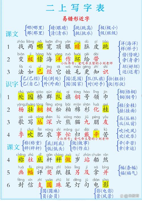 小学二年级语文上册生字表