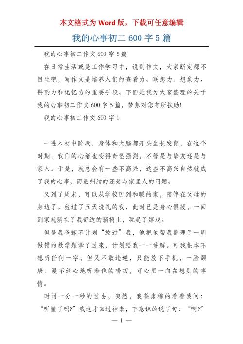 我的心事600字 初中