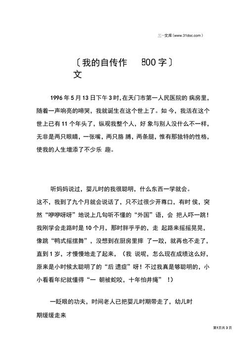 我的小传800字 初中