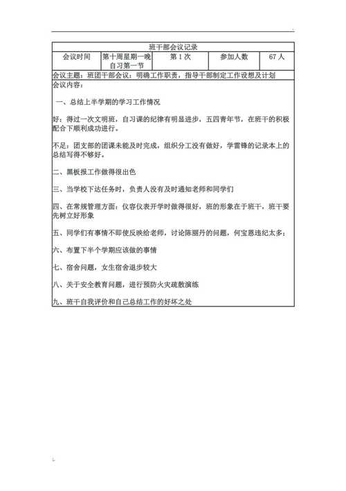 小学一年级班干部会议记录