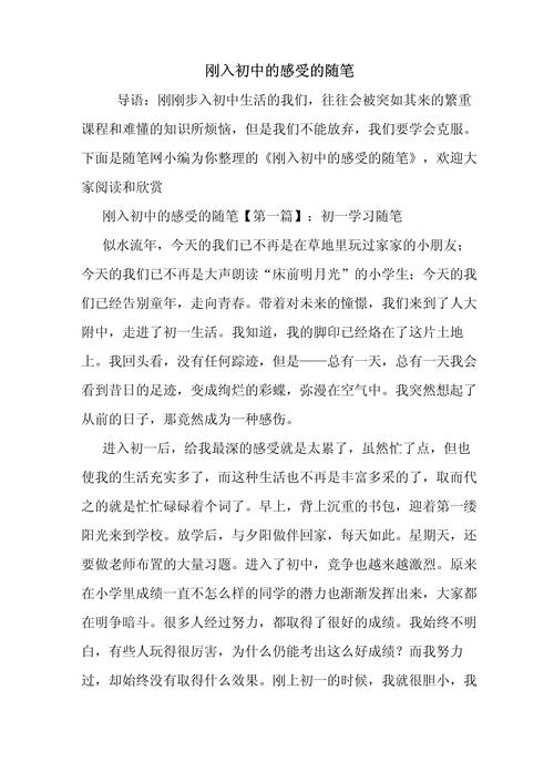 进入初中有什么感想作文