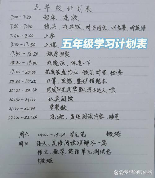 小学生新学期学习计划表