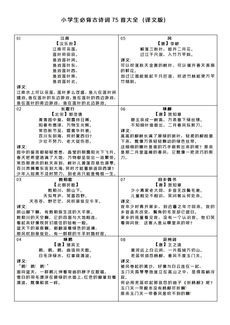 小学生必背古诗词75篇