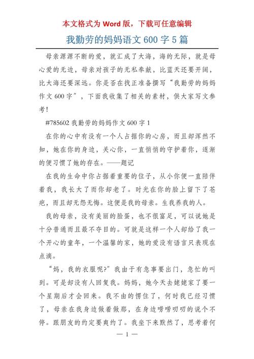 我勤劳的妈妈700初中