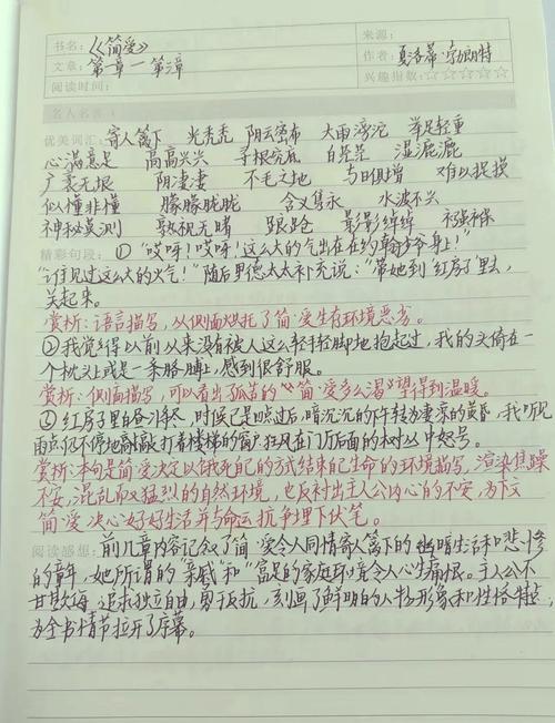 简爱读书笔记800初中
