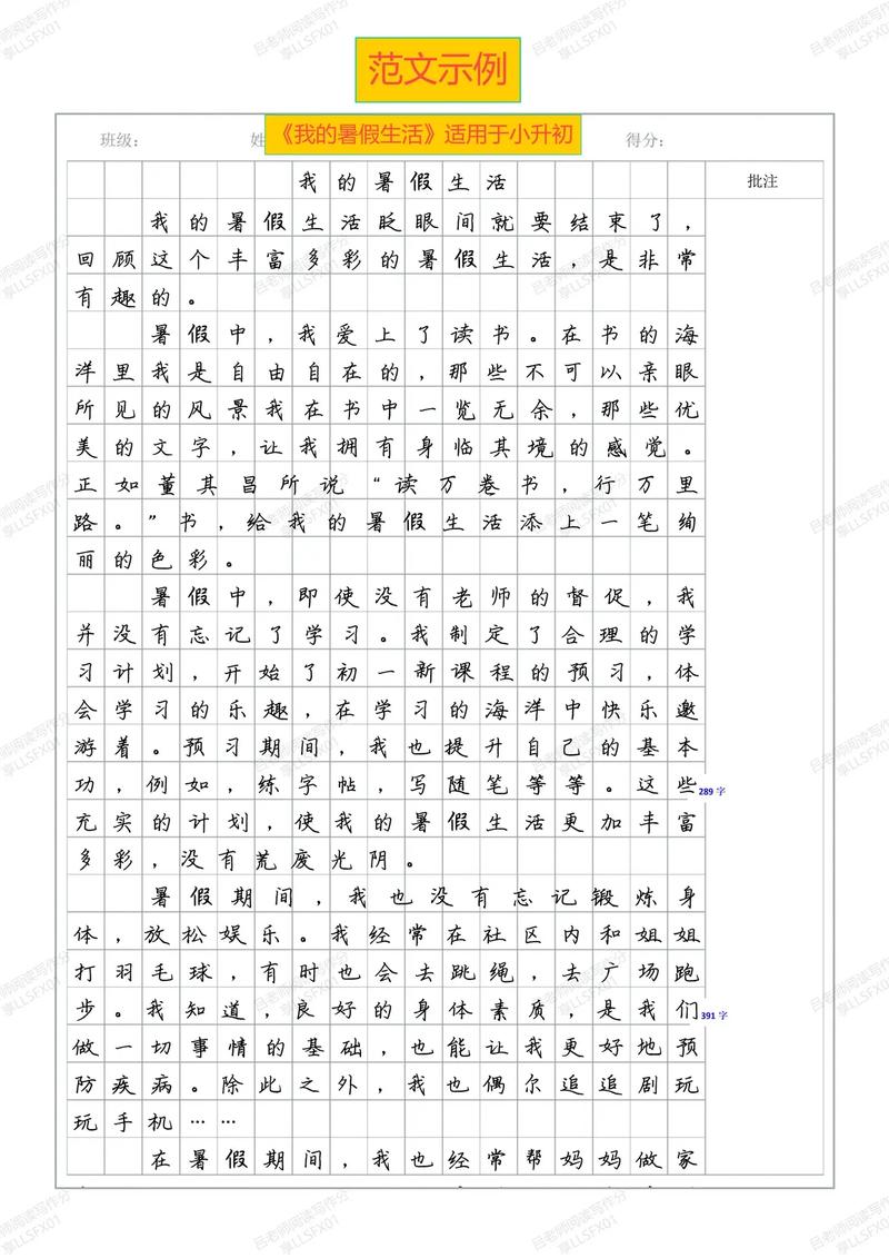 关于暑假的作文初中作文