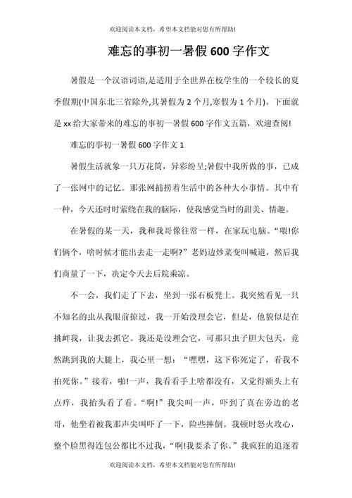 初中暑假趣事作文600