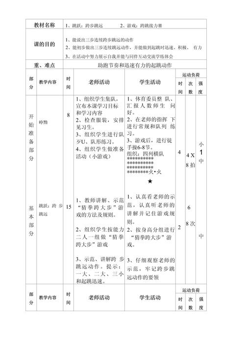 小学六年级上册体育教案