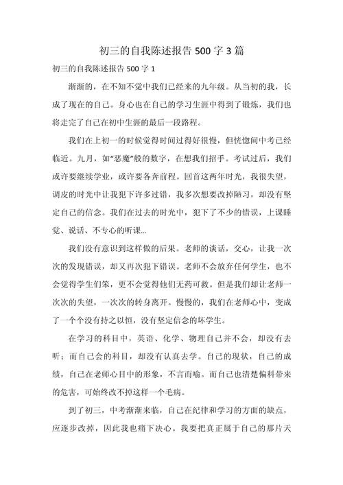 我的自述初中作文500