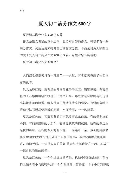 初中写夏天作文600字