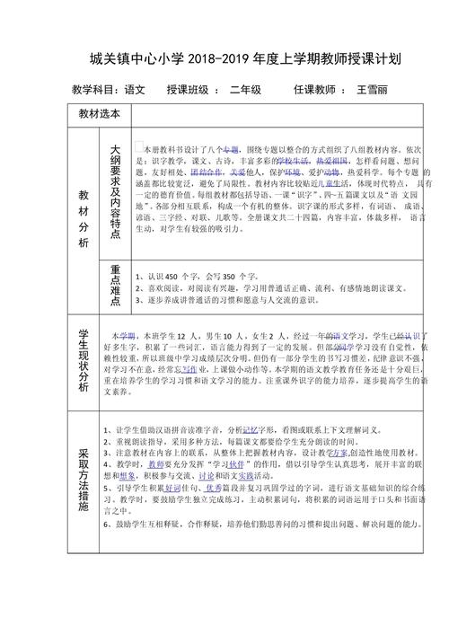 小学二年级语文辅导计划