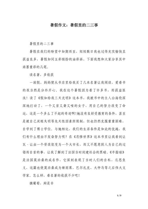 暑假二三事初中700字