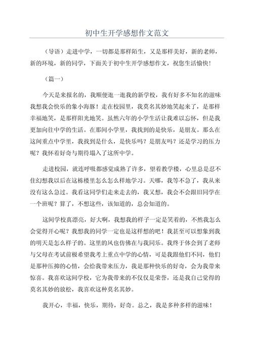 初中开学的感受300字