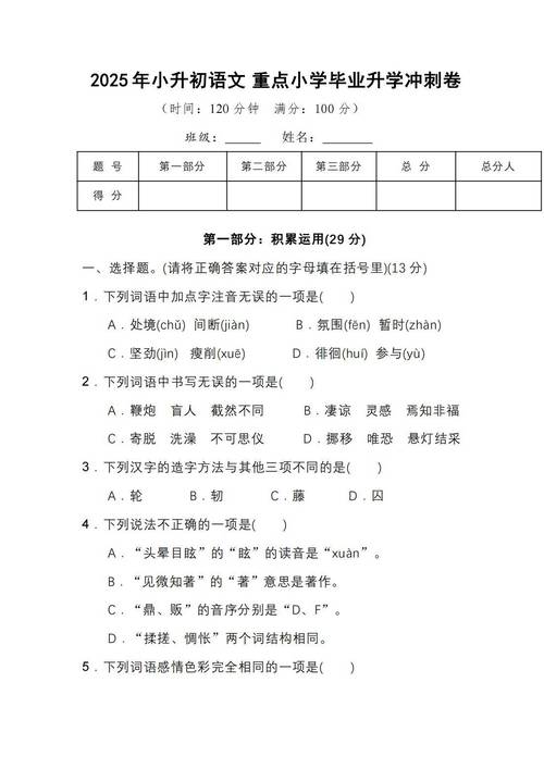 2025年小学毕业试卷