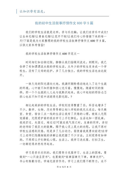 抒情的初中作文600字