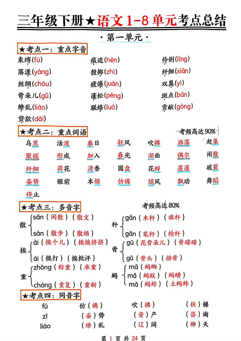小学三年级语文复习资料