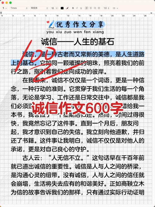 初中与诚信同行600字