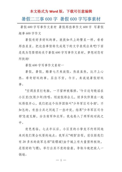 暑假二三事800字初中