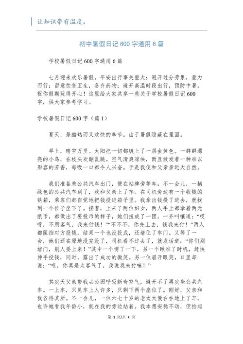 周记 暑假600字初中