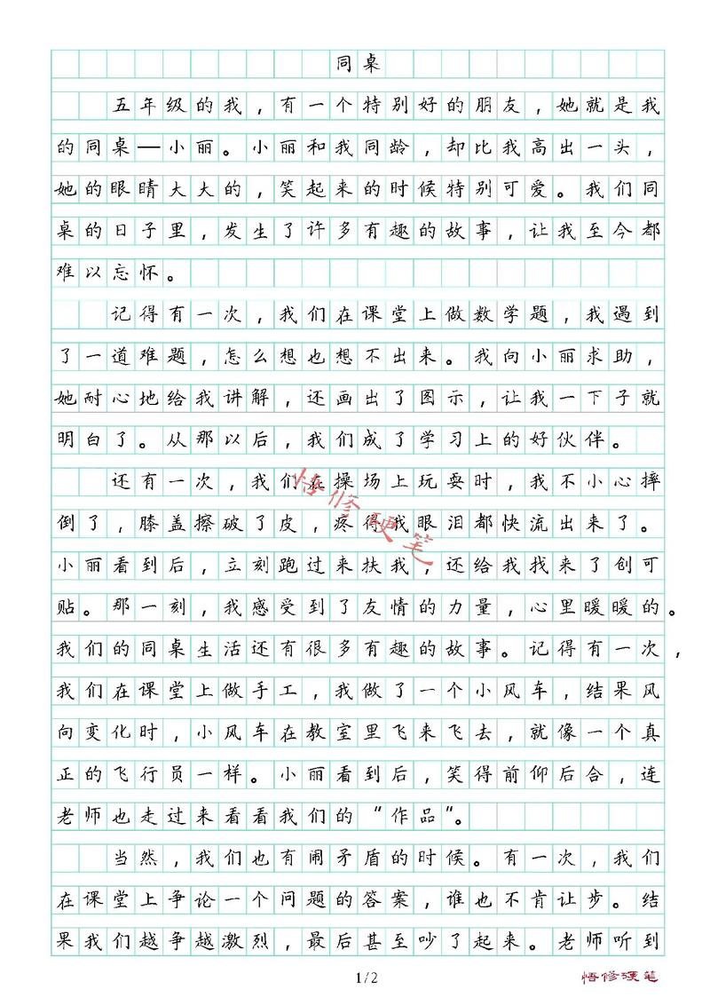 同桌的她作文初中800