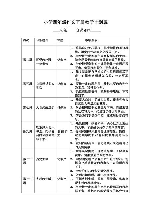 小学语文四年级教学计划