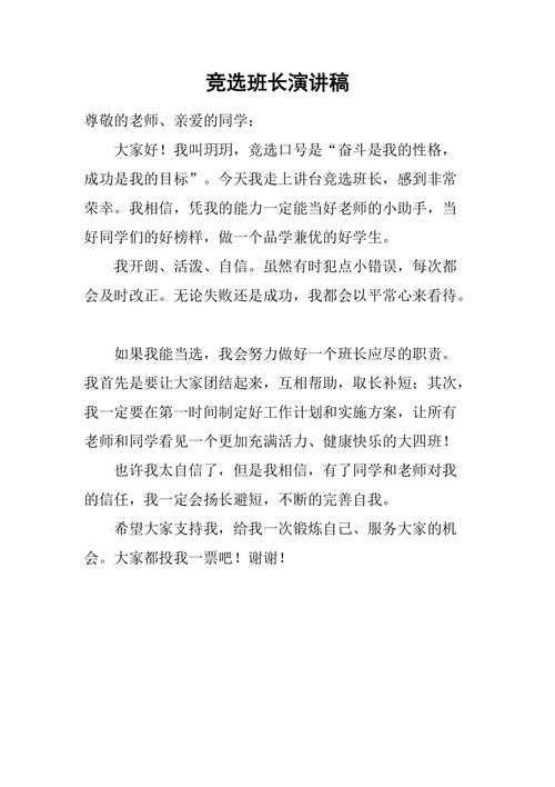 班长竞选稿初中800字