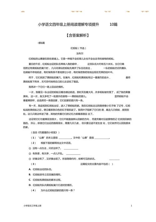 小学四年级语文阅读理解