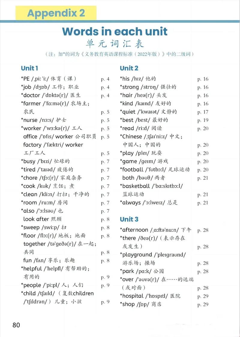 小学四年级英语上册单词