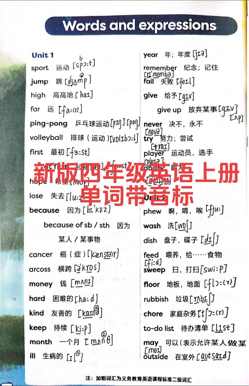 小学四年级英语上册单词