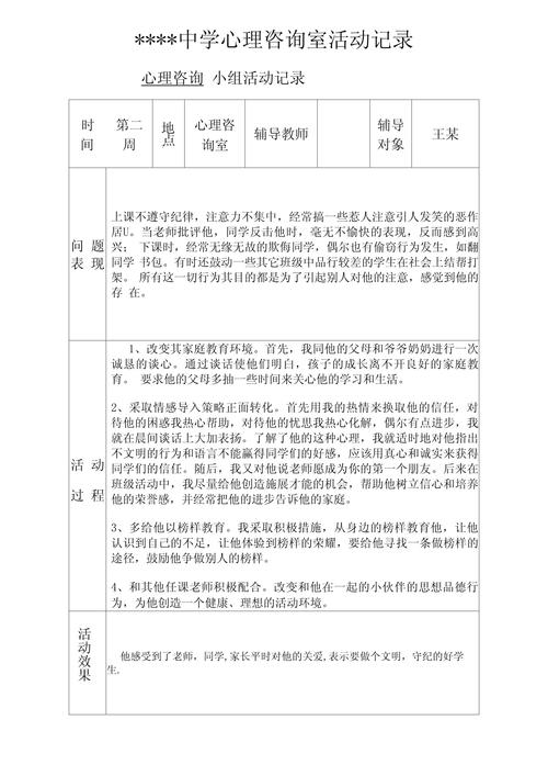 小学生团体心理咨询记录