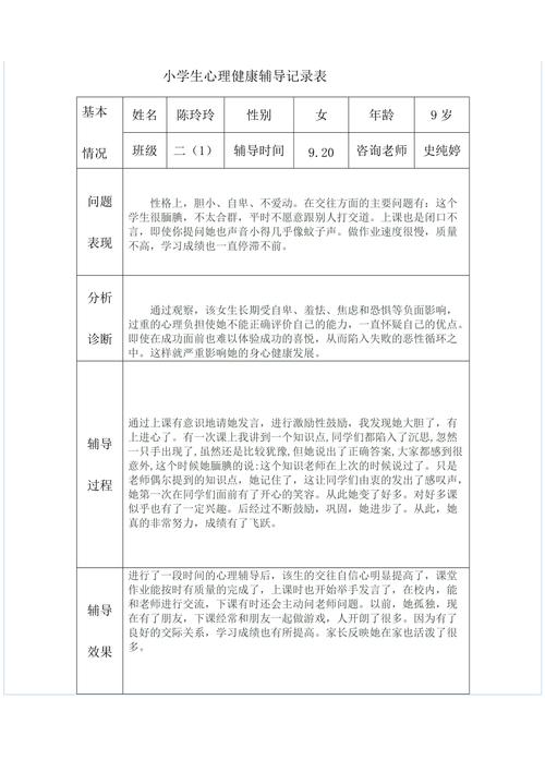 小学生心理健康辅导记录