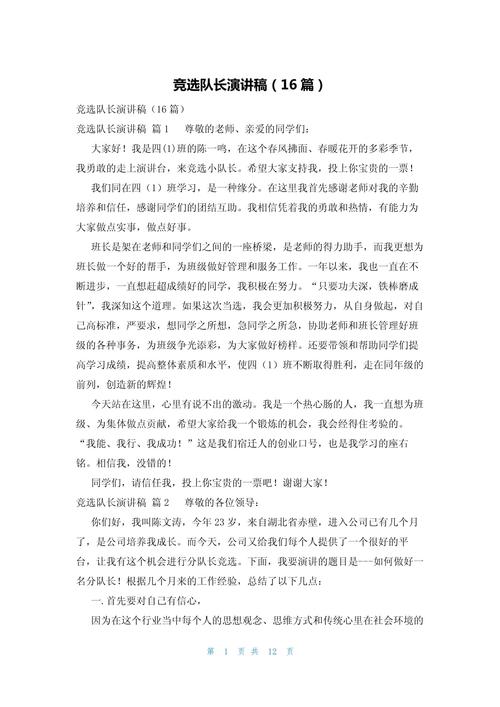 小学生竞选中队长演讲稿