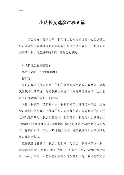 小学生竞选中队长演讲稿