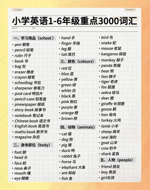 小学生的英语单词怎么写