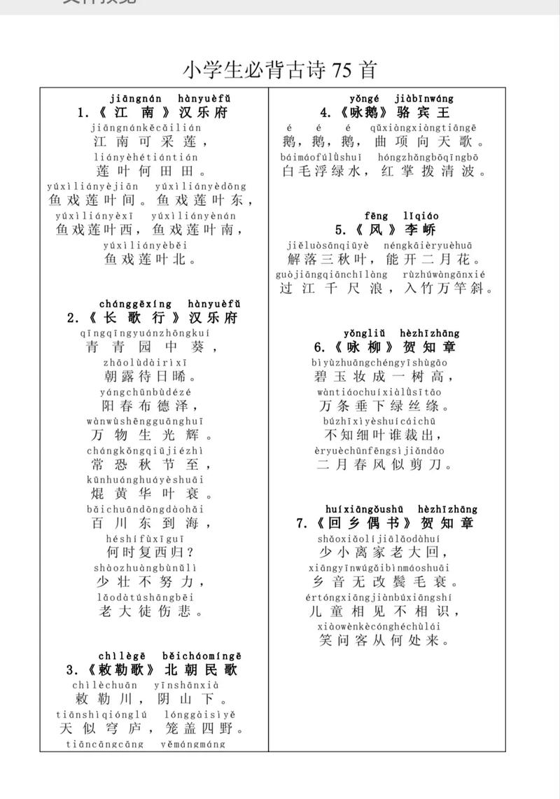 小学必背古诗75首全文