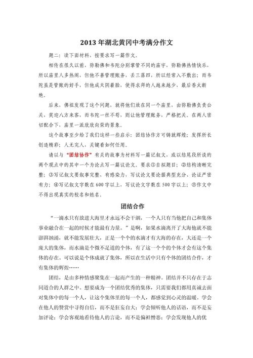 以合作为话题 初中作文